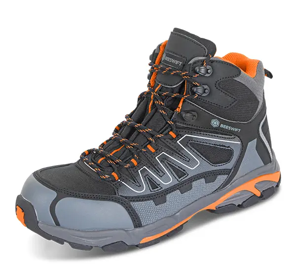 BEESWIFT HIKER S3 COMPOSITE – Aukštesni lengvi apsauginiai batai su kompozitine apsauga (juoda / oranžinė / pilka)