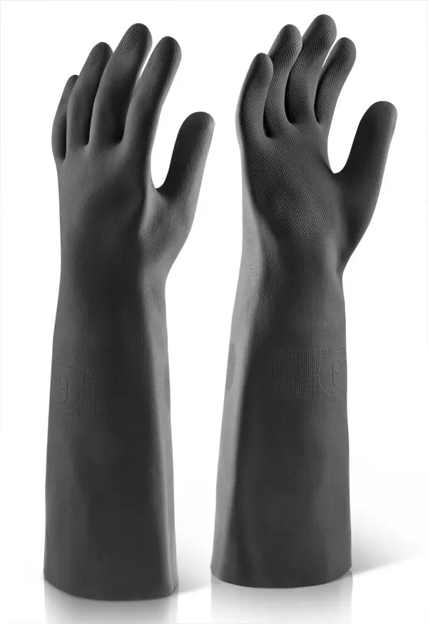 IND LATEX 18" SZ 08 – Pramoninės latekso pirštinės (juodos, 18 colių)