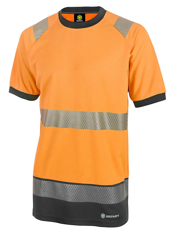  Beeswift HIVIS TWO TONE S/S T-SHIRT OR/BLK – Dvispalviai Hi-Vis marškinėliai su trumpomis rankovėmis