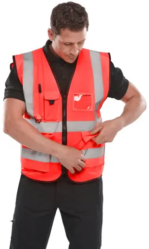 BEESWIFT EXECUTIVE VEST RED – Raudona aukšto matomumo darbo liemenė (Hi-Vis Class 2)