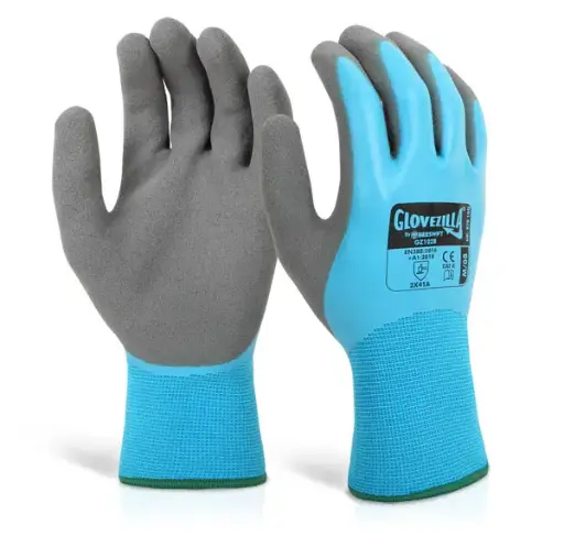 Glovezilla mėlynos vandeniui atsparios pilnai dengtos pirštinės su lateksu