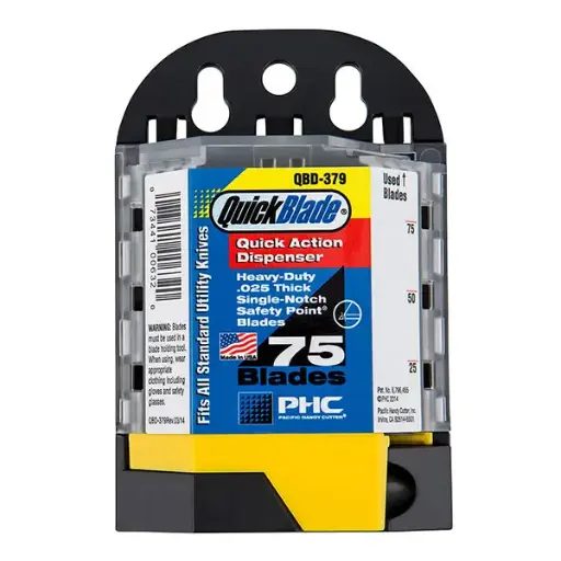 [QBD-379] Apsauginių trapezinių ašmenų dozatorius – 75 vnt. (su užapvalintais galiukais)